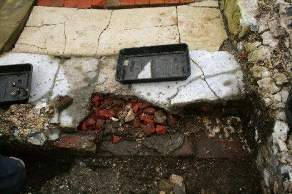 Looking W at excavation of NE corner of outside toilet