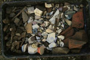 Finds from 1x1m sondage in centre of front yard, N of cottage; 2nd February 2014
