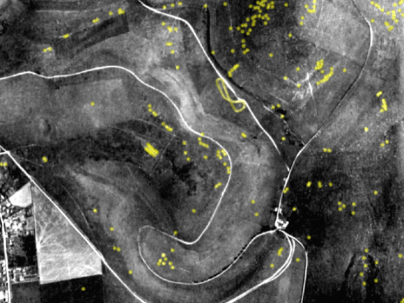 Balsdean shell craters. Background image from East Sussex Record Office, The Keep.