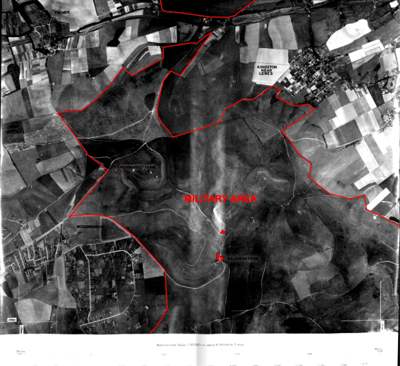 Military Training Area No. 3, East of Woodingdean; Base image from East Sussex Record Office, The Keep.