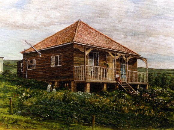 Painting of The Beehive, Crescent Drive North, Woodingdean by Douglas Holland from a c. 1930 photograph by Duncan Cuthbertson